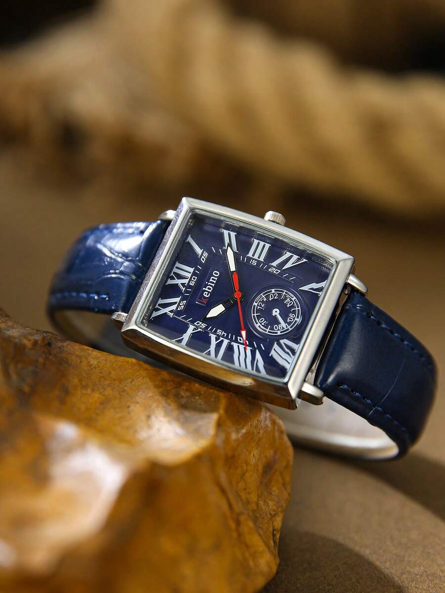Black Round Men's Quartz Watch, Plastic Strap, Arabic Numeral Dial, Suitable For Daily Wear, Gifts And Gatherings - Blue - View 1