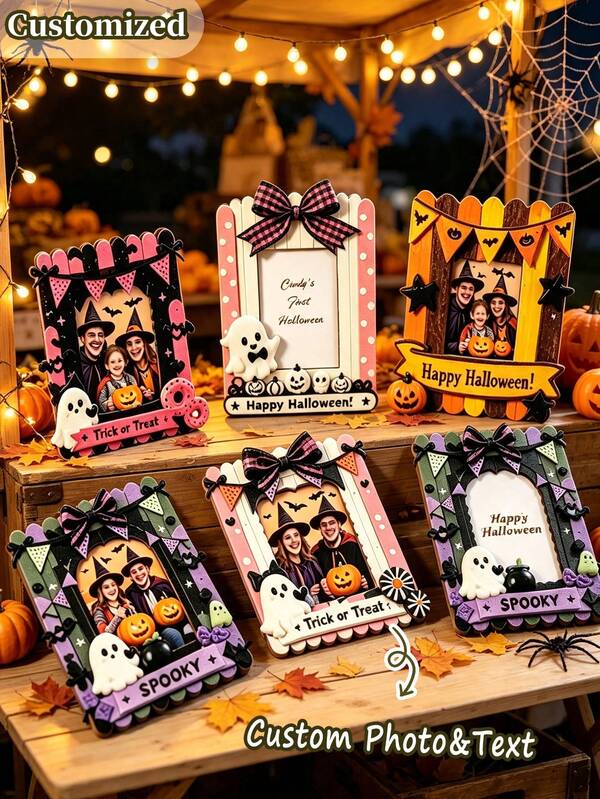 Marco de fotos personalizado para Halloween Imán de nevera (Múltiples estilos disponibles) Decoración para fiesta de Halloween; Adecuado para compartimentos de almacenamiento de refrigerador, salas de estar, dormitorios y exhibiciones de mesa
