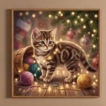 1PC DIY 5D Diamond Painting Kit Christmas Theme Cat Pattern - Round Full Drill Art Mosaic Craft, Home Wall Decor, Unframed - No Frame - View 2