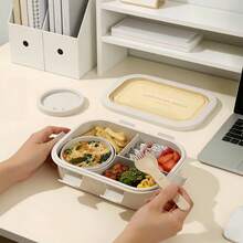 1件米色便當盒－附餐具、可微波加熱便當盒，成人用附湯碗分隔食物儲存容器，附午餐袋，適合聖誕禮物、學生開學、生日禮物、婚禮、節日紀念品 - 彩色 - 查看 3