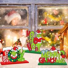 The Grinch 4/3pcs Christmas Table Decor Signs, Merry Christmas Decorative Signs, Christmas Tree Hanging Ornaments, Suitable For Christmas, Halloween, Birthday Party, Holiday Decoration And Photo Props, Gifts For Family And Adults - Multicolor - View 2