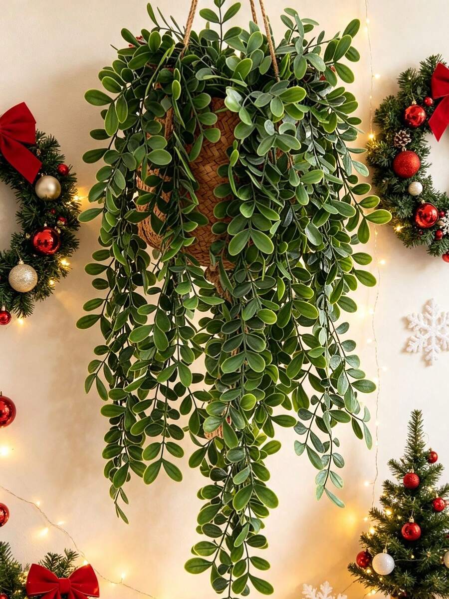 1pc Artificial Hanging Plant, Mandala Vine Hanging Wall Plant For Indoor And Outdoor Decor, Perfect For Rooms, Kitchens, Home, And Wedding Decorations. - Green - View 1