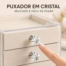 Caixa Organizadora de Joias 5 Gavetas em Acrílico Transparente com Forro Aveludado, Protege Brincos, Colares e Anéis Contra Arranhões e Oxidação, À Prova de Poeira e Umidade para Penteadeira - OrganizadorJoias-5GavetasVeludo-BegeTransparente - Visão 7
