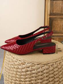 XBYASDF Sepatu hak tinggi wanita model slingback runcing berwarna merah mengkilap dengan detail quilting, tali rendah, hak rendah 3 cm, sandal serbaguna untuk bepergian dan kencan. - Merah - View 6
