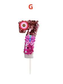 1 Stück farbige Glitzerkerze für Geburtstag, mit roségoldenem Glitzer im oberen Teil und magentafarbenem irisierendem Glitzer im unteren Teil, kombiniert mit kleinen Blumen und lila-rosa Schmetterling aus weichem Gummi. Geeignet für Halloween-Dekoration, Weihnachten - Verschiedenfarbig - Übersicht 15