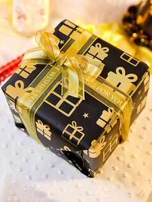 3 Stücke/1 Stück/ schwarzes & goldenes Geburtstags-Geschenkpapier aus Folie, mit goldenem "Alles Gute zum Geburtstag" Text, Ballon- und Geschenkbox-Musterdesign, geeignet für Feiertags-Geschenkverpackung und Blumenstrauß-Dekoration, anwendbar für Geburtstagsfeiern und Themenpartys - Eine Grösse passt allen - Übersicht 9