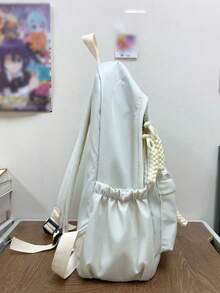 1pc Minimalist Solid Color Nylon Backpack, Woven Rope Zipper Design, Multi-Pocket Compartment Storage, Durable And Wear-Resistant Fabric, Large Capacity, Can Store Books, Stationery And Personal Items, Suitable For Daily School, Short Trips, Versatile And Timeless Style, Recommended Backpack For Back To School Season, Suitable As Christmas Gift, Halloween Gift, Thanksgiving Gift For Students And Teenagers - Multi-color - View 8