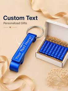 100pcs Customized Engraved Metal Bottle Opener Keychain - Can Engrave Name Or Text, Bulk Boxed, Perfect For Wedding, Birthday, Company Gift And Party Favors; Customizable - Multicolor - View 2
