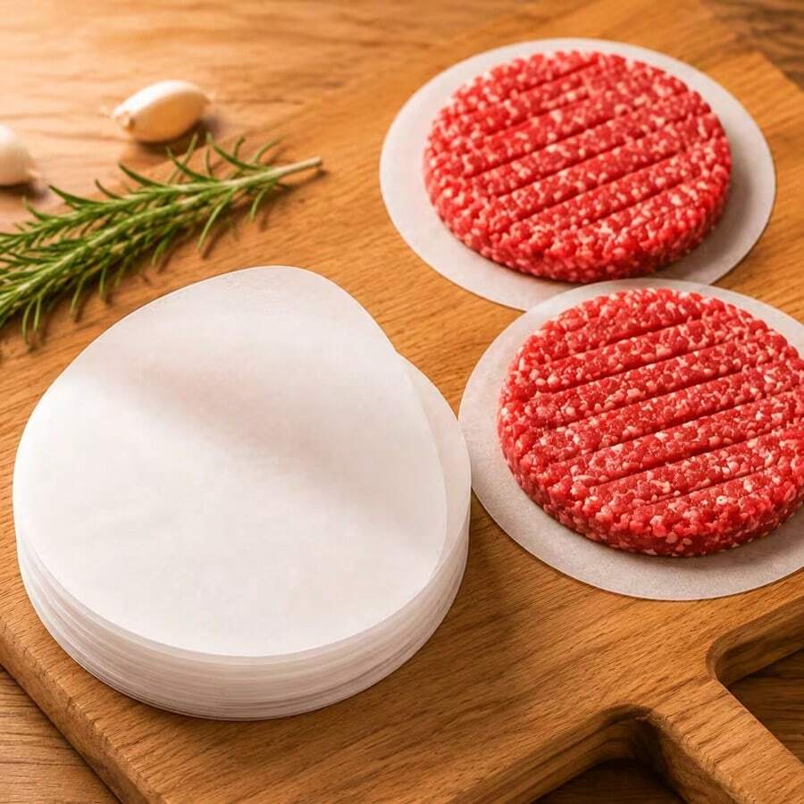 50/150pcs Round White Baking Paper, Non-Stick Round Burger Paper, Wax Paper, High Quality Frozen Patty Separator Paper, 12cm/4.72in With Non-Stick Surface, Easy To Separate, Store And Freeze Burgers And Ingredients