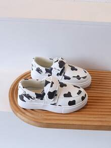 1 Pair New Spring/Autumn Mid-To-Large Children's Personalized Print Flat Shoes, Unisex Kids Lightweight Hook And Loop Casual Sneakers - Black - View 5