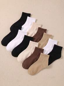 1/12/24 Pairs Random Style Solid Color Mid-Calf Sports Socks, Back To School Autumn Socks For Teenage Girls, Halloween Socks, Girls' Socks, Boys' Socks - Multicolor - View 4