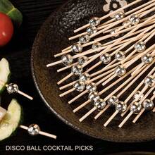 100pcs Disco Mirror Silver Beads And Space Ball Cocktail Picks - Elegant Bamboo Skewers, Toothpicks, Suitable For Christmas Party, Bar Decor, Fruit, Cake And Snack Display - Silver - View 4