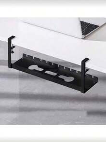 Drill-Free Desktop/Under-Desk Cable Management Tray, Home Storage Organizer Rack, Suitable For Organizing Cables And Power Strips, Comes With Cable Ties And Mounting Clips, Wall-Mounted Hidden Cable Management Tray, Adjustable Length - Black - View 1