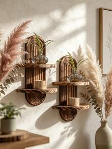 1pc/2pcs Bohemian Style Wavy Wooden Wall Frame Set, Rainbow Arch Farmhouse Wall Shelf, Easy To Install, Suitable For All Seasons, Living Room Wooden Wall Hanging Storage Rack, Christmas And Halloween Gift, Gift For Mom And Teacher, Home Decor - Suitable For Living Room, Bedroom, Bathroom, Room - Multicolor - View 10