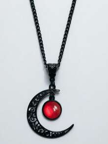 QTHOPE Gothic Punk Style Black Lace Purple Crescent Moon Necklace - Red - View 1