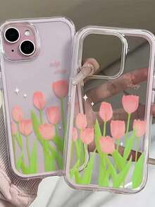 1pc Oil Painting Tulip Flower Field Aesthetic Pattern 2-In-1 Frame Premium Transparent Full Coverage Thickened Anti-Drop Fashion Phone Case Compatible With Iphone 11/12/13/14/15/16/17/18 Pro Max/Plus/Air A56/55/54/53/52/51 S26/25/24/23/22 Series Exquisite Gift. - Multicolor - View 5