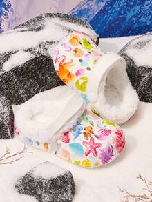 1 Pair Kids Comfortable Fashion Casual Lightweight Ocean Print Thermal Lined Clogs Suitable For Autumn/Winter - White - View 3
