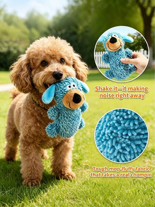 1pc Pet Squeaky Chew Toy, Mop Shaped Soft Filled Anti-Bite Bone, Long-Lasting Chewing Toy For Puppies And Adult Dogs, Yellow & Blue