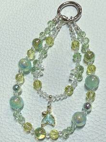 1pc Light Mint Green Double-Layer Fish Tail Crystal Beaded Phone Chain Bag Pendant - Multicolor - View 4