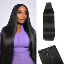 7Pcs Clip In Hair Extensions Real Human Hair Natural Black Straight Seamless Invisible Double Weft With Reusable Comfortable Secure Clip Ins For Women Can Be Styled For Daily - Natural Black - View 14