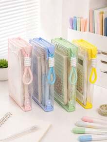 1pc Woven Handle Mesh Zipper File Bag, Large Capacity Portable Stationery, High-Value School Supplies, Back To School Student Essentials, Halloween, Christmas Storage, Suitable For Student Stationery Storage - Multiple Styles - View 7