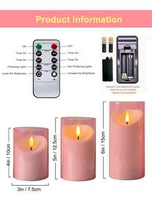 3pcs Flameless Candle Lights Set With Timer Remote Control, Battery Operated Pink Cup Candles, Suitable For Christmas, Halloween, Valentine's Day, Gifts, Presents, Birthday, Wedding, Dining Table, Party - Pink - Warm Light - View 10