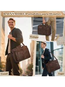 Messenger Bag For Men, 16 Inch Vintage PU Laptop Briefcase - Multicolor - View 3