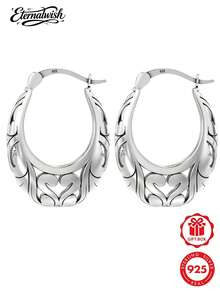1pc S925 Sterling Silver European Hollow Floral Pattern Earrings, Perfect For Daily Wear And Anniversary Gift, Comes With Gift Box - Silver - View 6