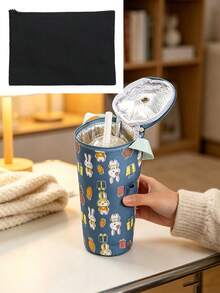 1pc/6pcs Cute Cartoon Print Cylindrical Storage Bag, Zipper Closure Portable Handbag, Multi-Functional Round Storage Bag, Lightweight Water Bottle Sleeve, Suitable For Water Bottles And Milk Tea Cups, Ideal For Outdoor Travel, Shopping And Daily Use - Multicolor - View 11