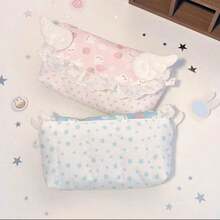 1pc Pink Star Rabbit Lace Ruffle Edge Spandex Bag, Foldable Design With Bow Detail, Soft Fabric Storage Organizer Box For School Supplies, Office Stationery, Makeup Brushes And Small Accessories, Multi-Functional Cosmetic And Travel Storage Bag - A - View 10