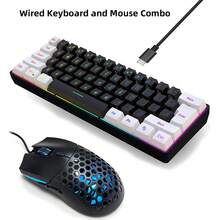 HXSJ Wired Keyboard And Mouse Combo, 61 Key Membrane Keyboard With Colorful Backlight, 6 Button Wired Optical Mouse, USB Plug And Play For Home Office Use - View 11