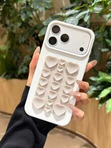 3D愛心吸盤Apple手機殼，紓壓手機保護殼，可愛美感女性女孩學生禮物，適合情人節/生日禮物，相容於Apple 17/17 Pro/17 Pro Max、16/15/14/13/Pro/Pro Max-Apple 17 Pro Max手機，Apple 16手機殼，可愛甜美手機配件，適用於日常通勤、約會與旅行使用 - 白色 - 查看 5