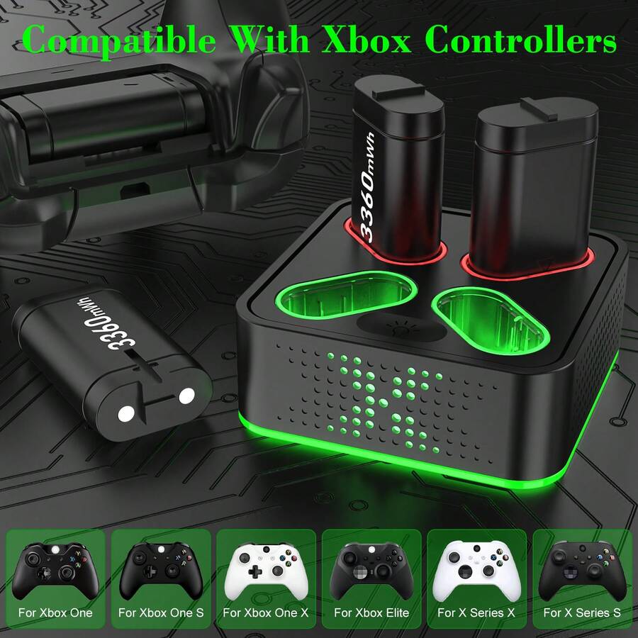 3360mWh Charging Kit For Xb Ox One/S/X/Elite Controllers, 8 RGB Lights ...