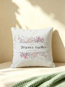 1pc Pink Floral Graphic Customized Pillowcase, Personalized Name & Date Handwritten Font Print Cushion Cover, Couple Keepsake Love Gift Pillowcase, Home Decor Bed Headboard Sofa Square Pillowcase, Pillow Insert Not Included - Multicolor - View 5