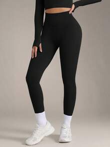 VVX Seamless V-Shaped Scrunch Butt Leggings, High Waist Tummy Control Stretch Yoga Workout Pants For Women - Black - View 5