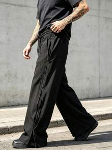 Men's Spring/Autumn Outdoor Casual Straight Leg Pants, Side Hollow Out, Double Zipper Design, Street Fashion Long Pants - Black - View 1