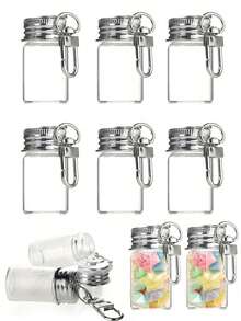 7ml Clear Mini Glass Bottle Keychain With Metal Key Ring, Micro Message Bottle, DIY Handmade Pendant For Bags And Keys, Holiday Commemorative Gift - Multicolor - View 4