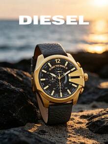 Diesel Mega Chief Men's Black & Gold Watch, Large Chronograph Quartz Wristwatch, Round Dial, Date Function, DZ4344 - Black - View 6