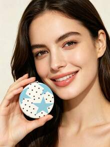 Blue Star Pattern Portable Folding Double-Sided Makeup Hand Mirror, A Shock-Proof And Easy-To-Carry Multi-Functional Small Beauty Mirror, A Travel Essential Suitable For Various Scenarios, An Ideal Gift Choice For Both Men And Women. - Multicolor - View 3
