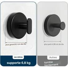Crochets à ventouse pour douche : Support extra fort de 6,8 kg pour salle de bain, cuisine, porte, miroir, carrelage, verre – Se - noir mat - Voir 2