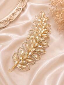 KOVLYNE 1pc Women's Elegant Gold Crystal Leaf Hair Comb, Sparkling Rhinestone Botanical Hair Accessory, Vintage Glamorous Hair Ornament, Suitable For Wedding, Bridal Styling, Graduation Prom, Party And Special Occasions - Champagne - View 2