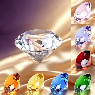 10 Colors Crystal Diamond Shaped Paperweight Decorative Cut Glass Giant Gemstone, Wedding/Office Desk Decor, Birthday Gift (50mm)