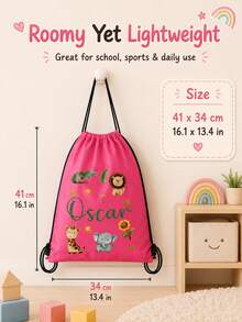 Customized Wildlife Zoo Animal Name Drawstring Bag - Personalized Zoo Text Backpack, Suitable For Picnic, Unique Gift Bag, Can Be Used As Birthday Party, Baby Shower Gift And Customized Birthday Gift - Multicolor - View 3