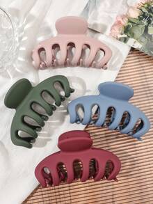 4pcs Bohemian Minimalist Morandi Color Matte Oversized Pumpkin Hair Claw Clips Beach Seaside Updo Hair Accessories - Multicolor - View 6