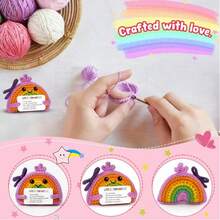 1pc Handmade Crochet Rainbow Figurine With Little Reminders Text Card, Mini Knitted Rainbow Ornament, Small Tabletop Desktop Decor Statue For Home Office Shelf Display, Universal Gift For Friends, Coworkers And Family Members - Multicolor - View 4
