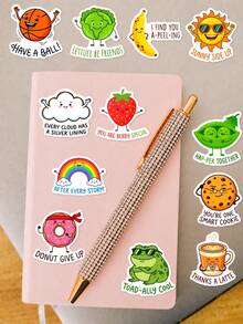 50Pcs Fun Pun Cartoon Stickers, Anthropomorphic Fruits, Vegetables And Food With Humorous English Pun Text Patterns, Suitable For Journal, Water Bottle, Luggage, Notebook, Storage Box - Multicolor - View 5
