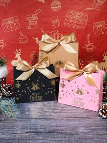 5pcs Merry Christmas Gift Bags With Satin Ribbon Bows, Gold Foil Bells Snowflakes Stars And Reindeer Print, Assorted Color Mini Packaging For Jewelry, Small Presents, Xmas Party Favors, Stocking Fillers And Holiday Gift Exchange - 11.5X4.5X10cm - View 4