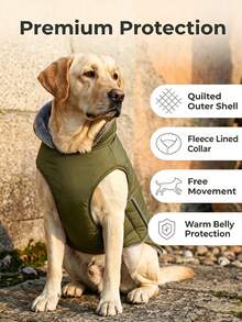 Metglad Dog Winter Padded Coat, Thermal Lined Thickened Pet Cold-Proof Coat, Foldable Plush Stand Collar, With Hidden Leash Hole And Adjustable Drawstring, Comfortable And Non-Restricting, Suitable For Indoor And Outdoor Use For Large, Medium And Small Dogs Snow Suit - Army Green - View 8