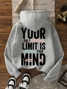 Women's New Autumn/Winter Fashion Letter Print Casual Versatile Thermal Lined Sweatshirt - Dark Gray - View 4