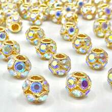 11Pcs 16MM Gold Base AB Rhinestone Flower Ball Beads Craft Set, Sparkly Round Spacer Charm Beads For DIY Bracelet Necklace Handmade Jewelry Making & Decor Accessories - Gold AB Rhinestones - View 6